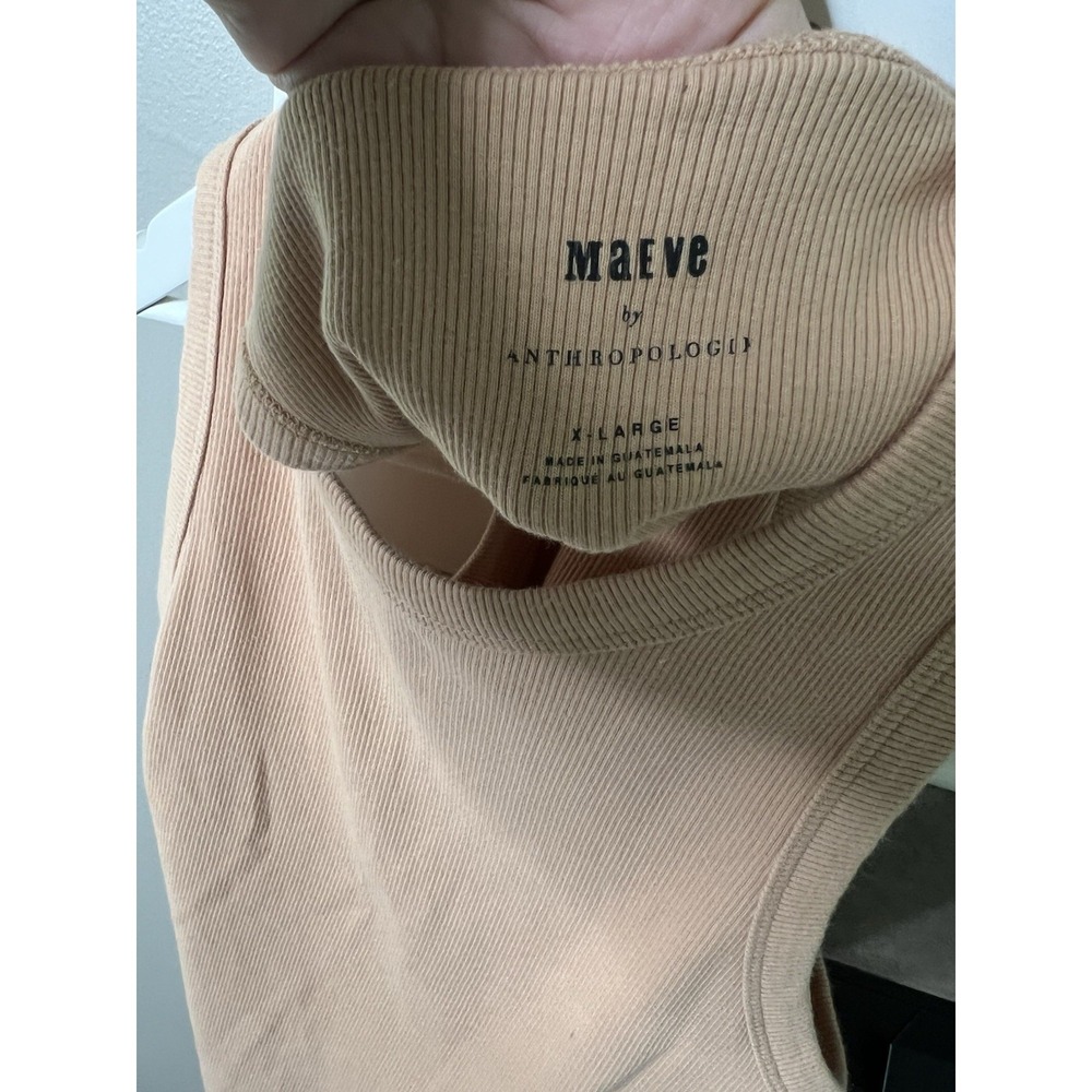 Maeve Anthropologie Racerback Ribbed Cotton Cropped Tank Tan Size XL - Picture 3 of 8